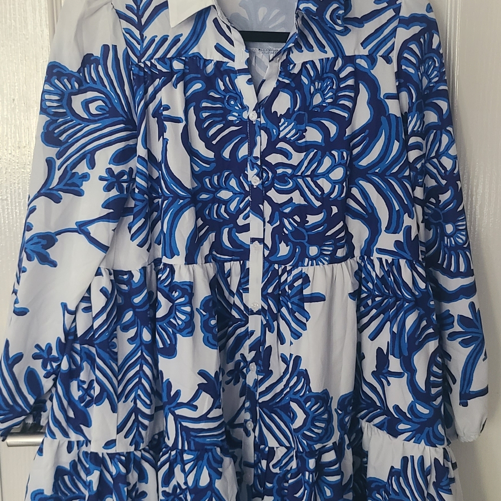 Blue and White Patterned Dress